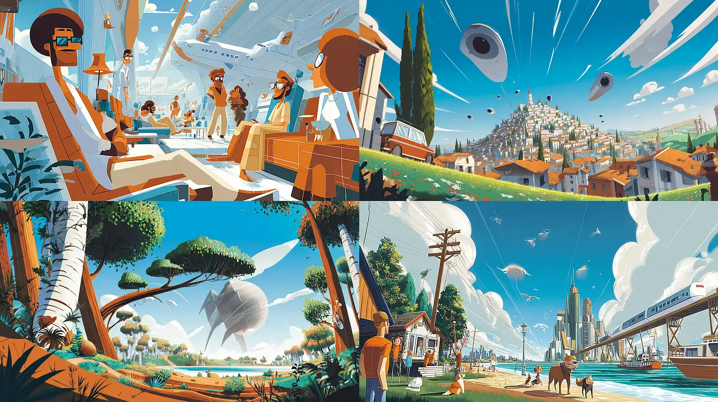Contemporary Futurism with Whimsical Elements - Midjourney sref style