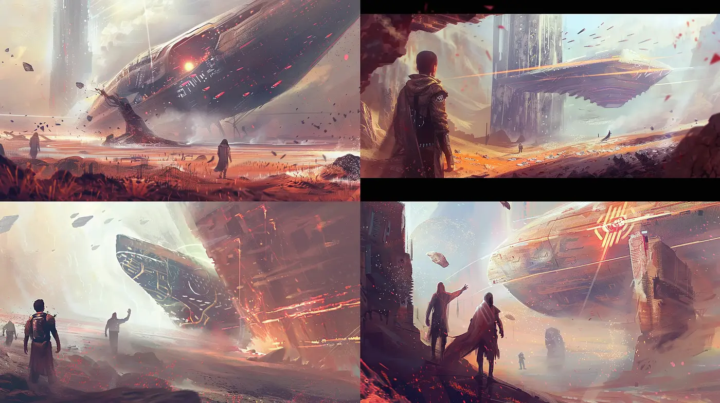 Futuristic Sci-Fi Panoramas with Warm Tonal Brushwork - Midjourney sref style