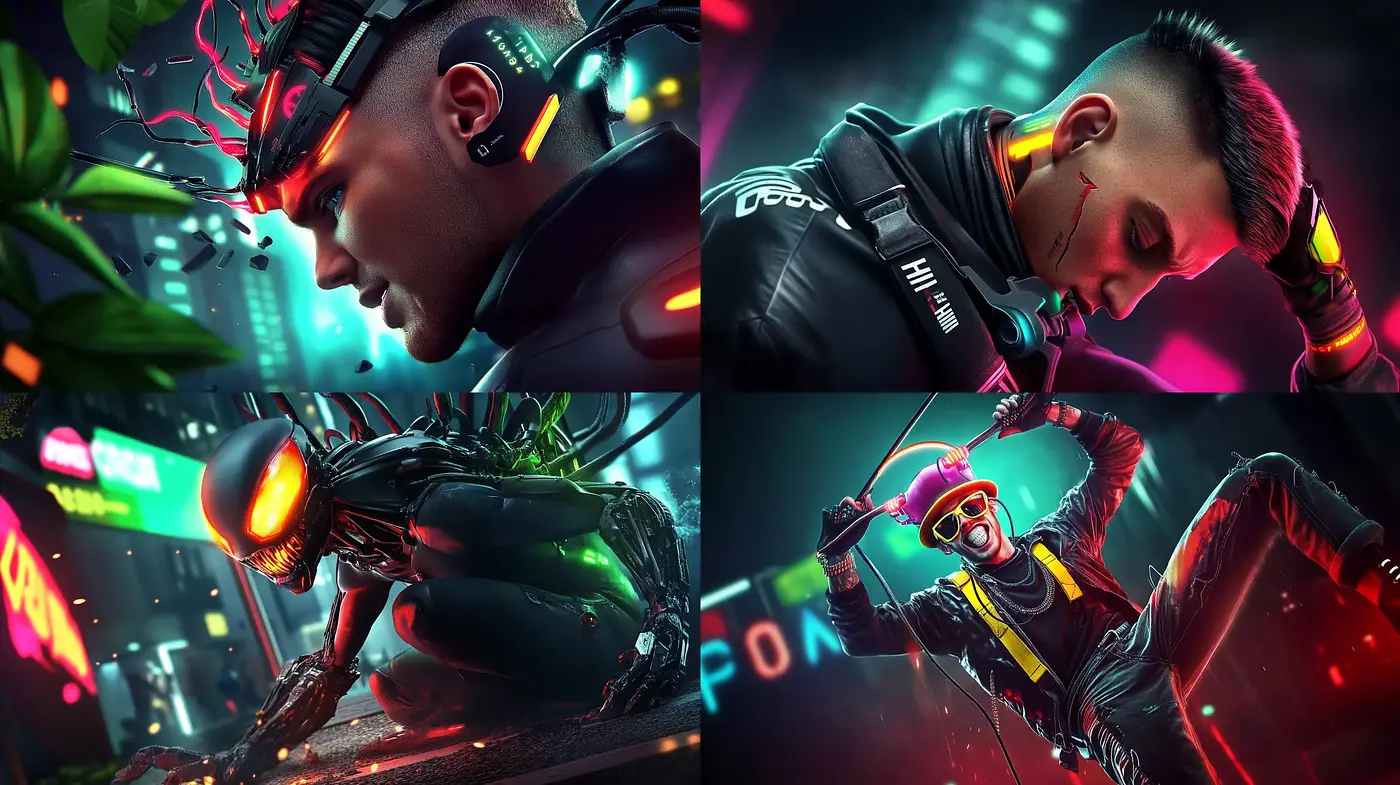 Neon Cyberpunk Dreamscape: A Fusion of Futurism and Vibrance - Midjourney sref style