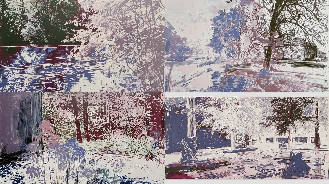 Lyrical Brushwork Fusion in Cool Winter Hues - Midjourney sref style