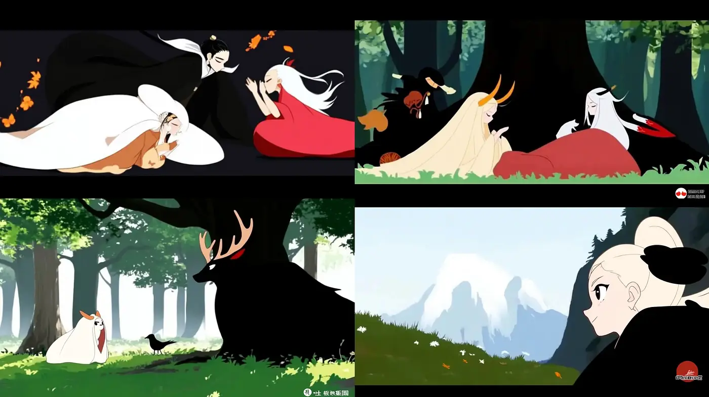 Enigmatic Serenity in Stylized Nature: A Coalescence of Classic Animation and Broad Strokes - Midjourney sref style