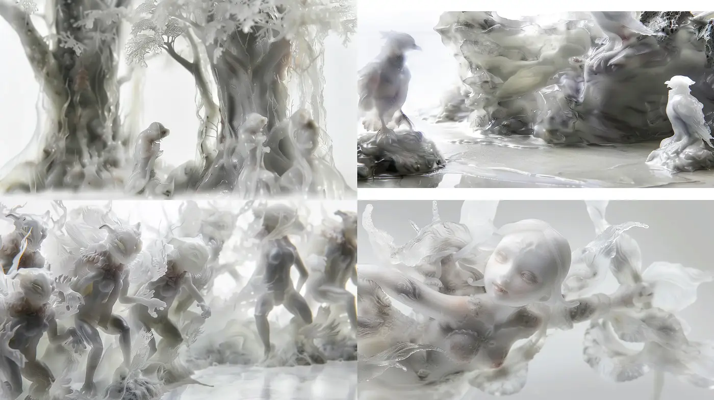 Ethereal Monochrome Dreamscape: A Fusion of Figurative Abstraction - Midjourney sref style