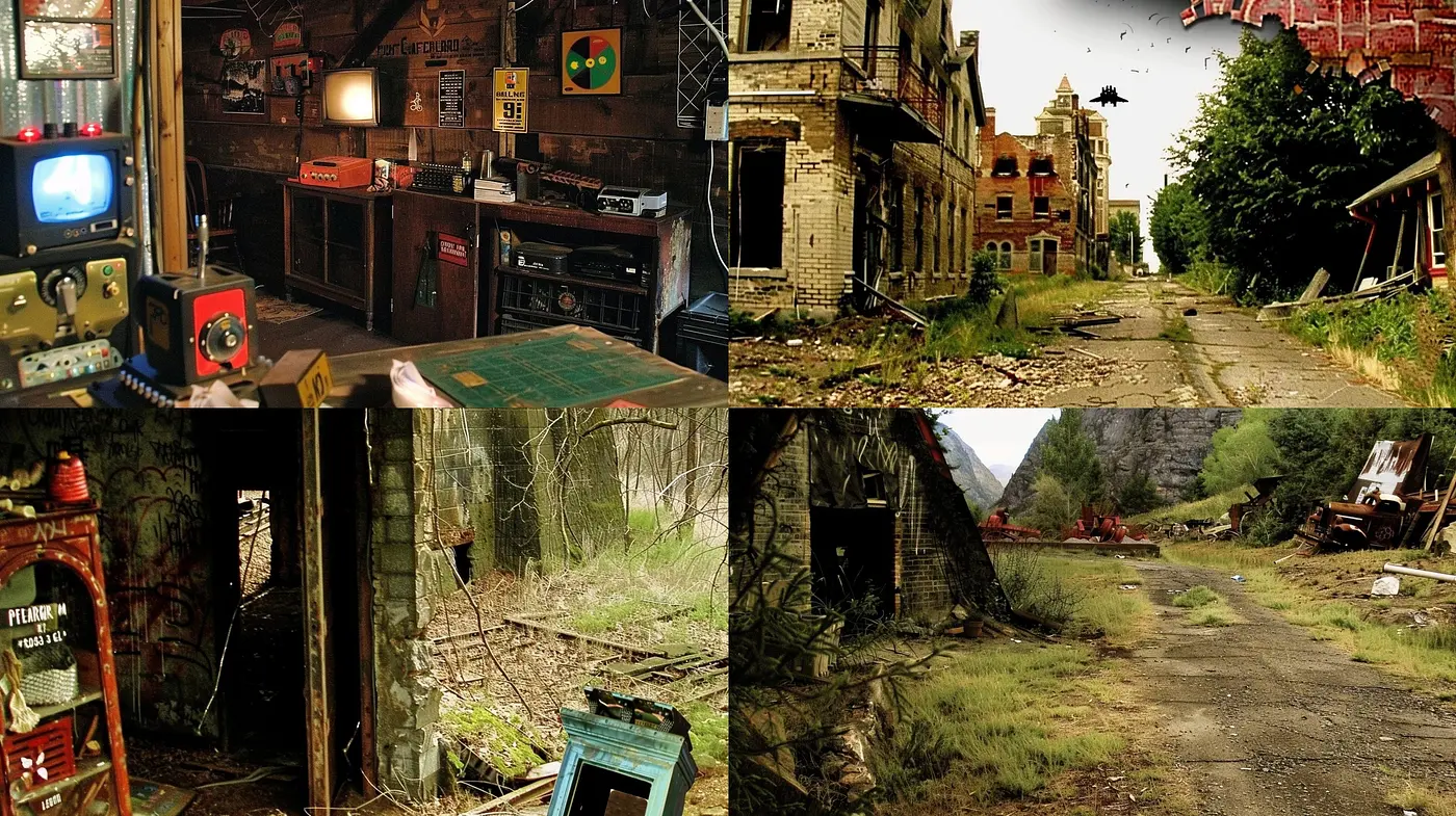 Decrepit Elegance of Abandoned Spaces: A Study in Sepia and Overgrowth - Midjourney sref style