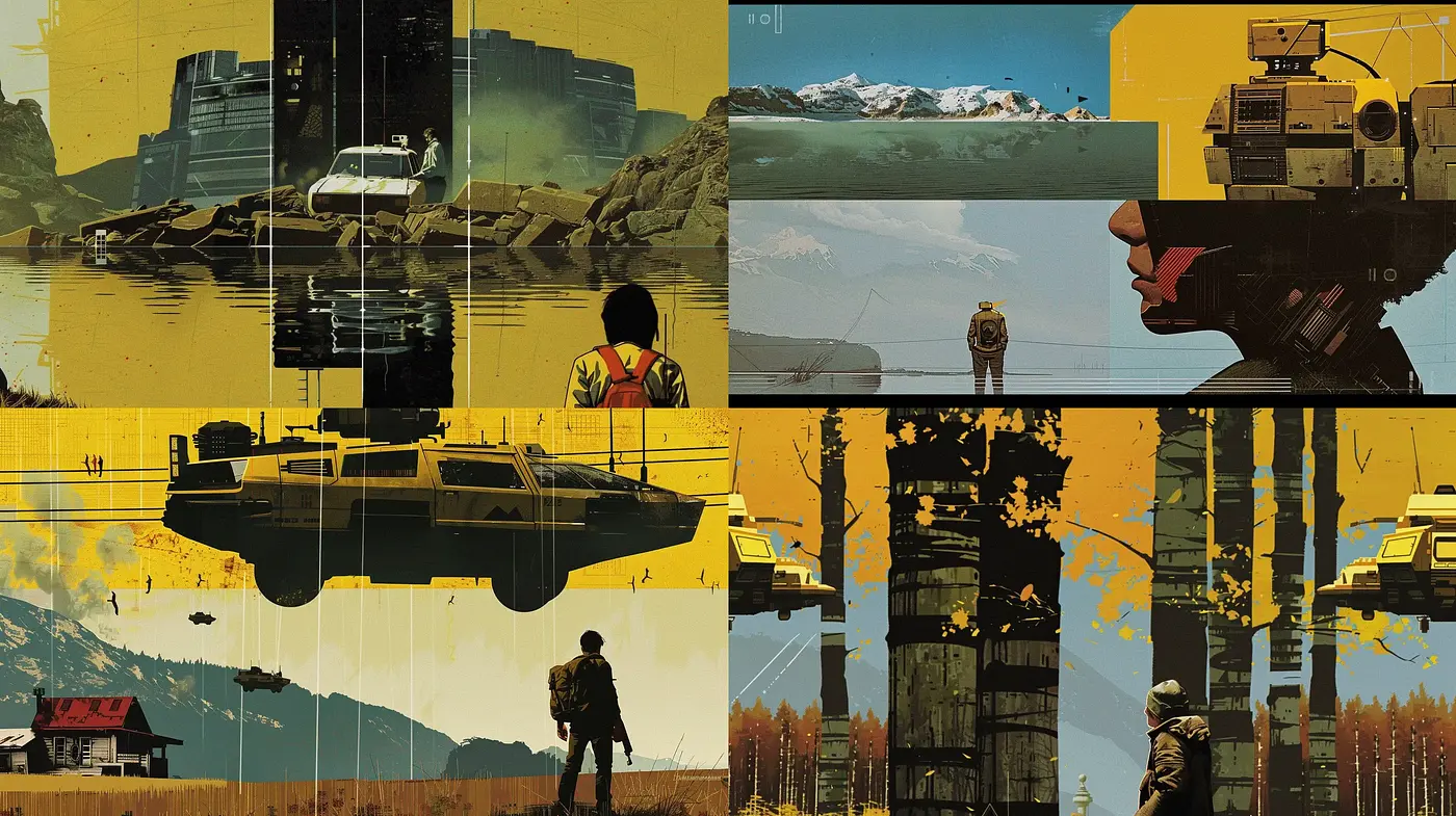 Retro-Futuristic Echoes in a Dystopian Wilderness - Midjourney sref style