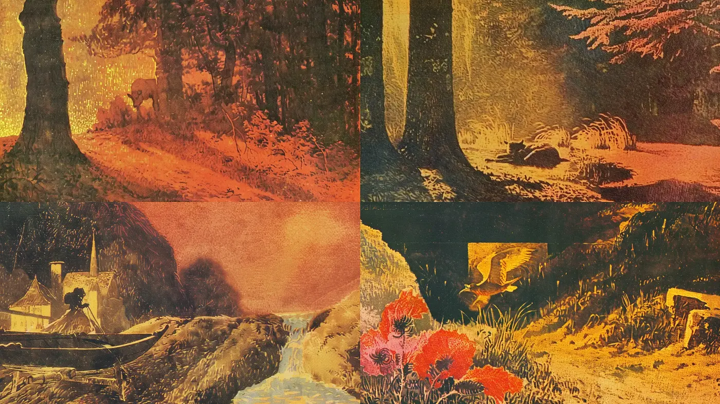 Warm Hued Pastoral Dreamscape with Textured Impression - Midjourney sref style