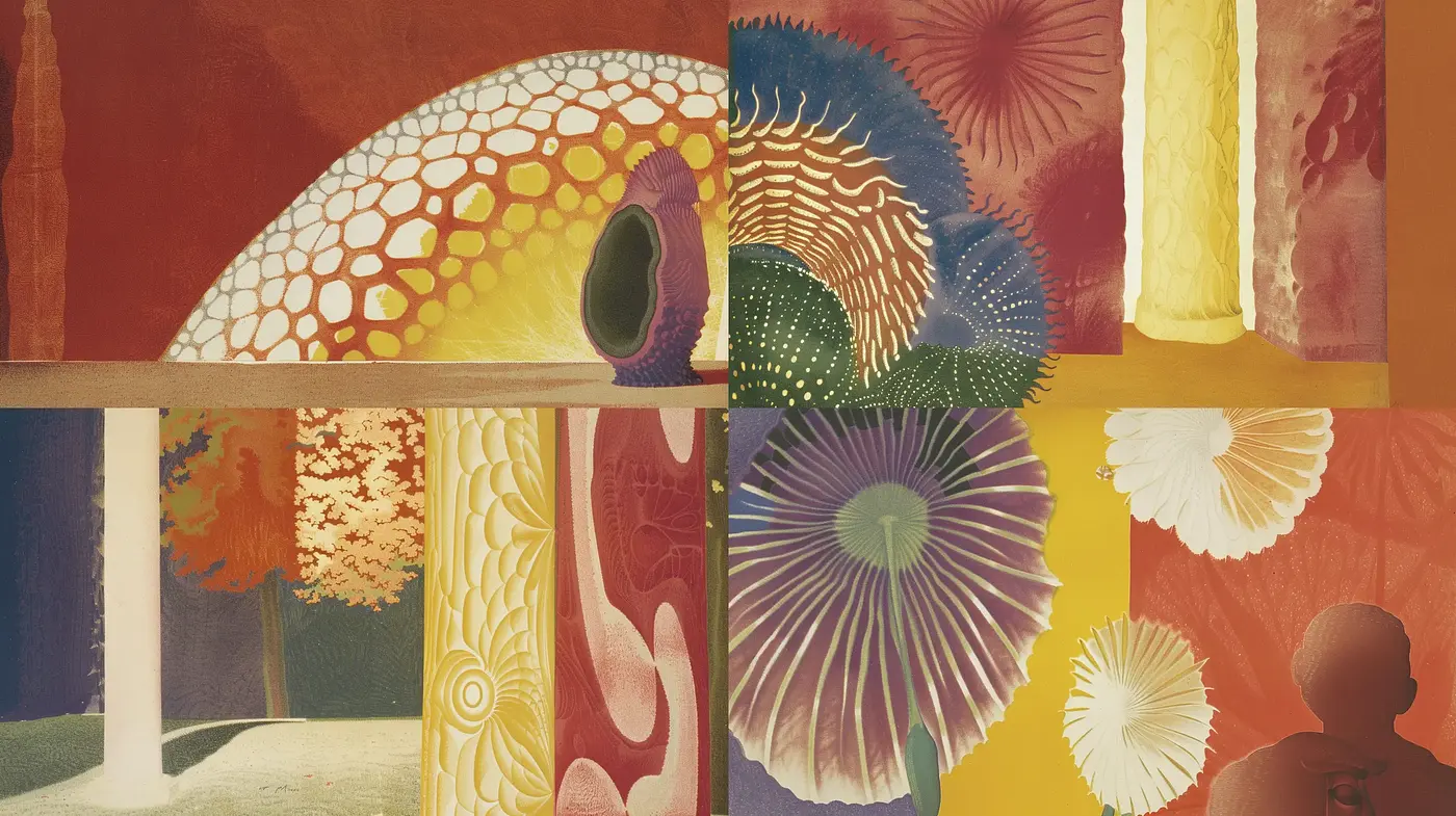 Surreal Visions in a Psychedelic Botanical Dreamscape - Midjourney sref style