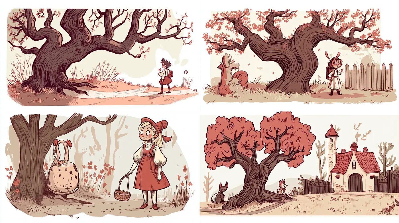Whimsical Storybook Illustrations with Warm Sepia Overtones - Midjourney sref style