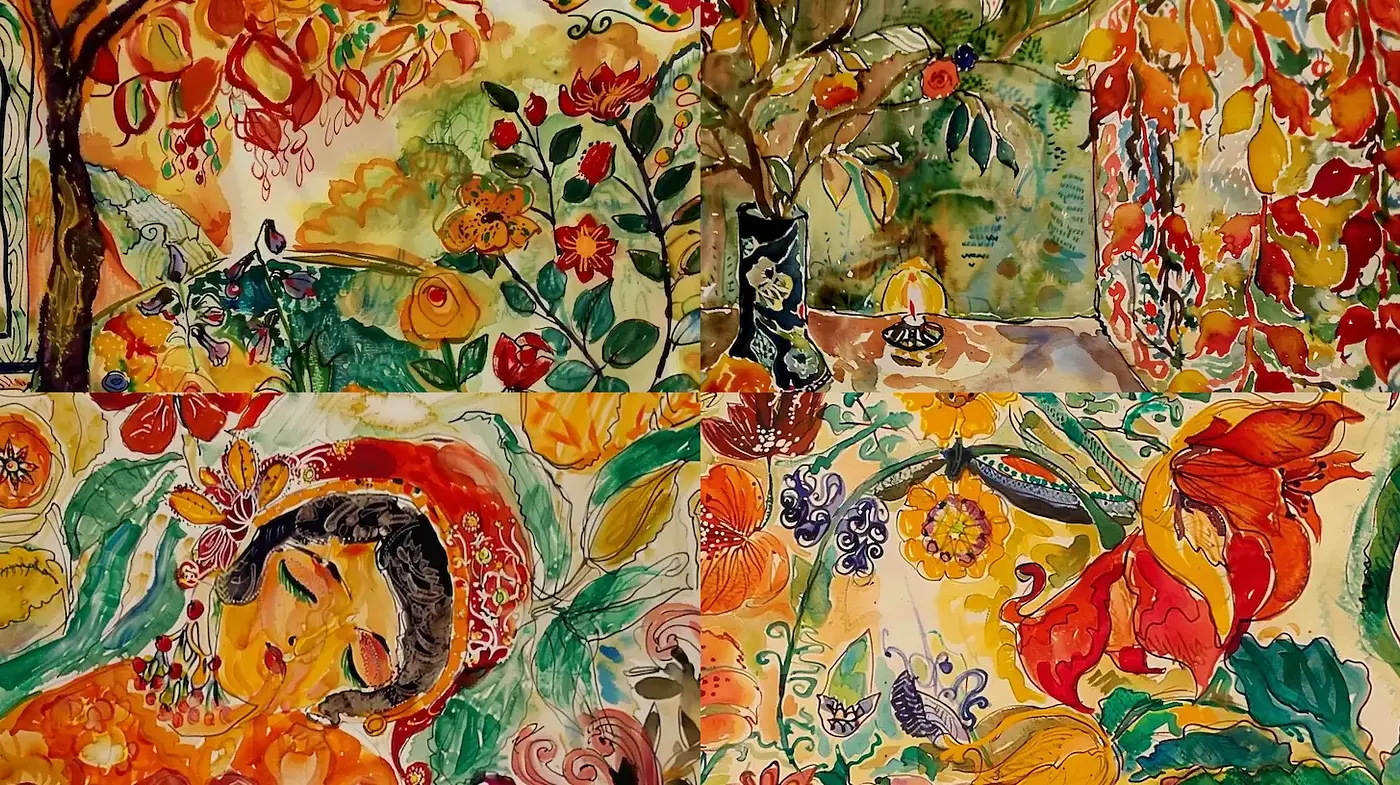 Vibrant and Organic Watercolor Style with a Whimsical Touch - Midjourney sref style