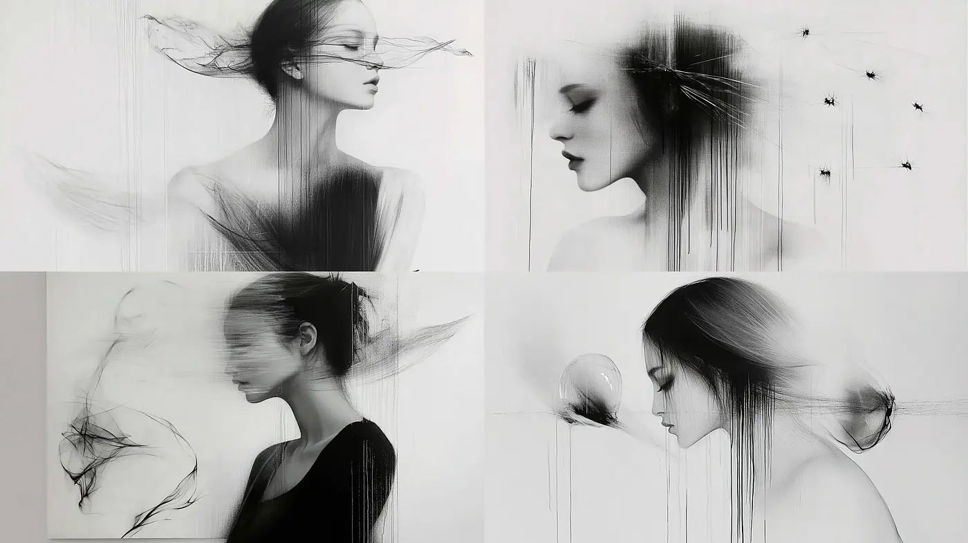 Ethereal Monochromatic Vision: The Essence of Flowing Elegance - Midjourney sref style
