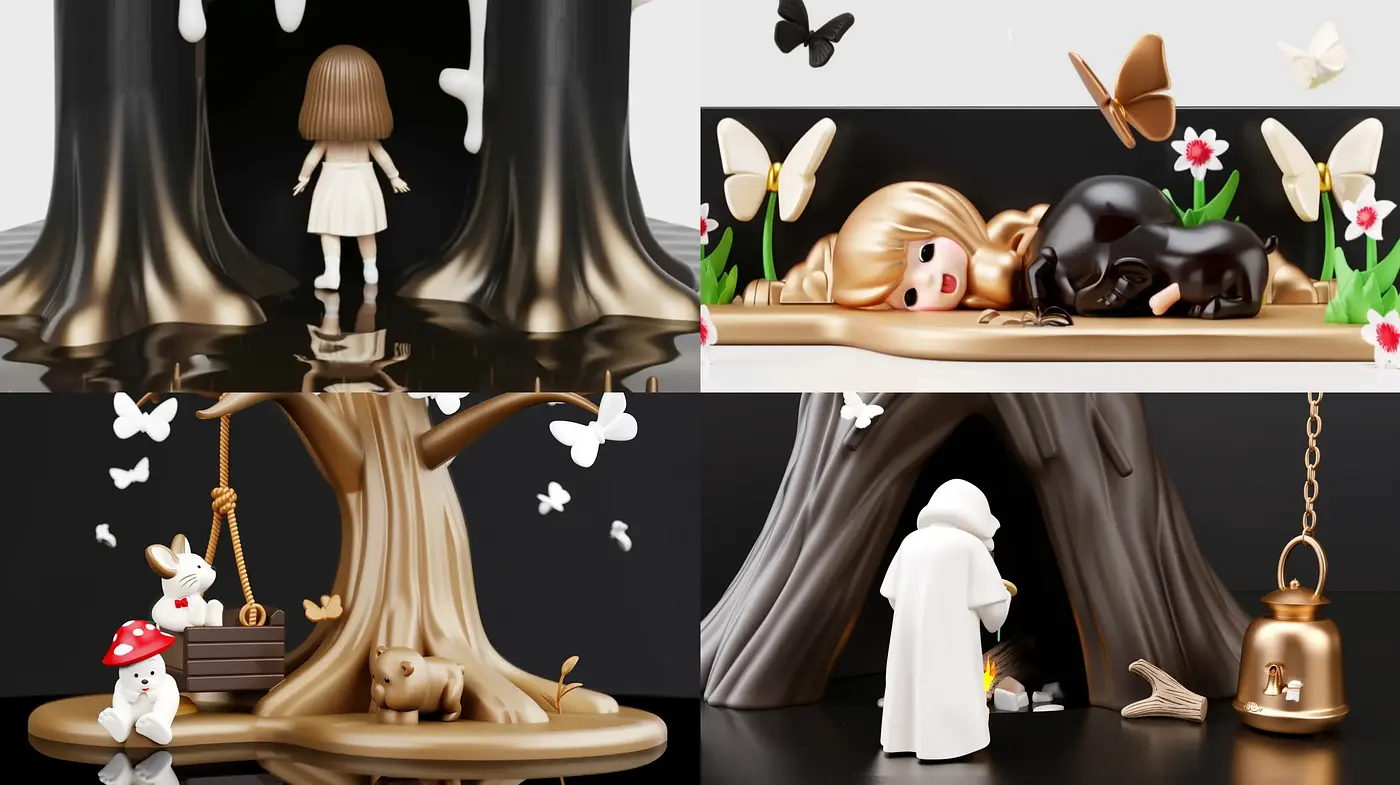 Whimsical Surrealist Dreamscape: Melding the Animated with the Hyperreal - Midjourney sref style