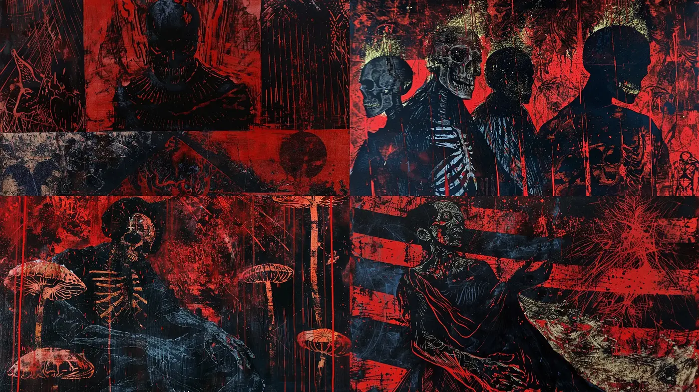 Eerie Crimson Macabre: A Dark Vision in Red Tones - Midjourney sref style