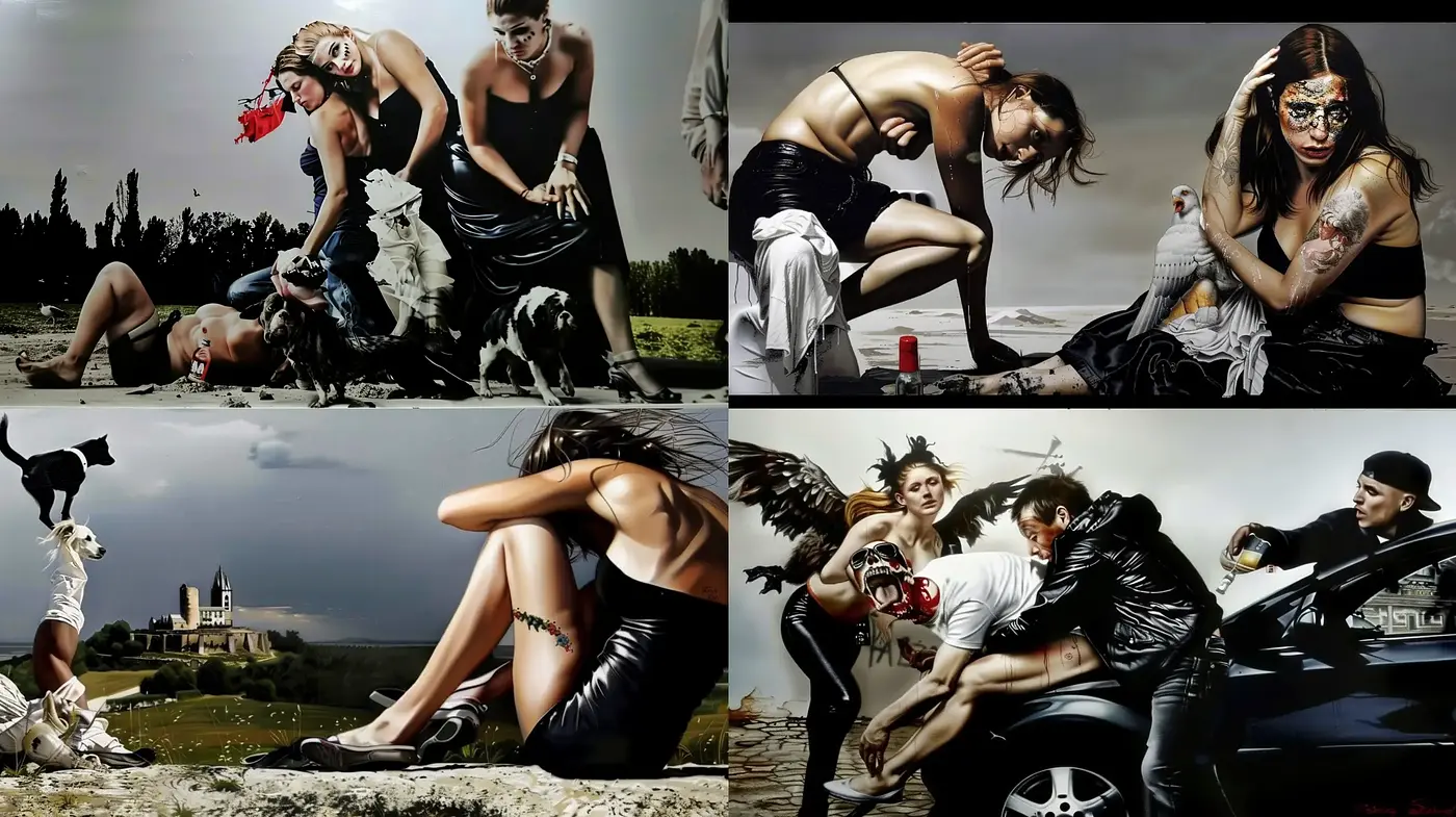 Gothic Elegance and Surreal Contrasts in Contemporary Photographic Art - Midjourney sref style