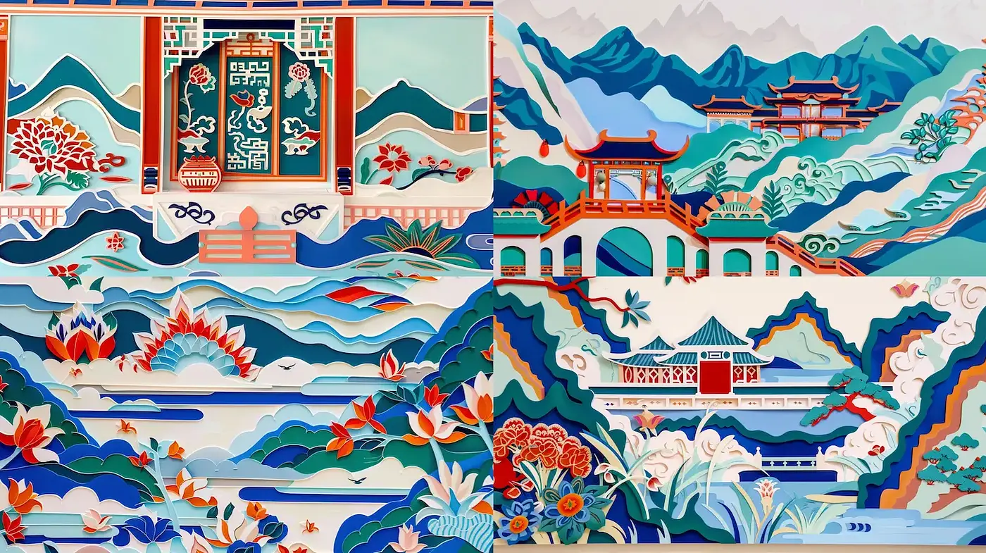 Vibrant and Harmonious Landscape Art with Intricate Patterns - Midjourney sref style