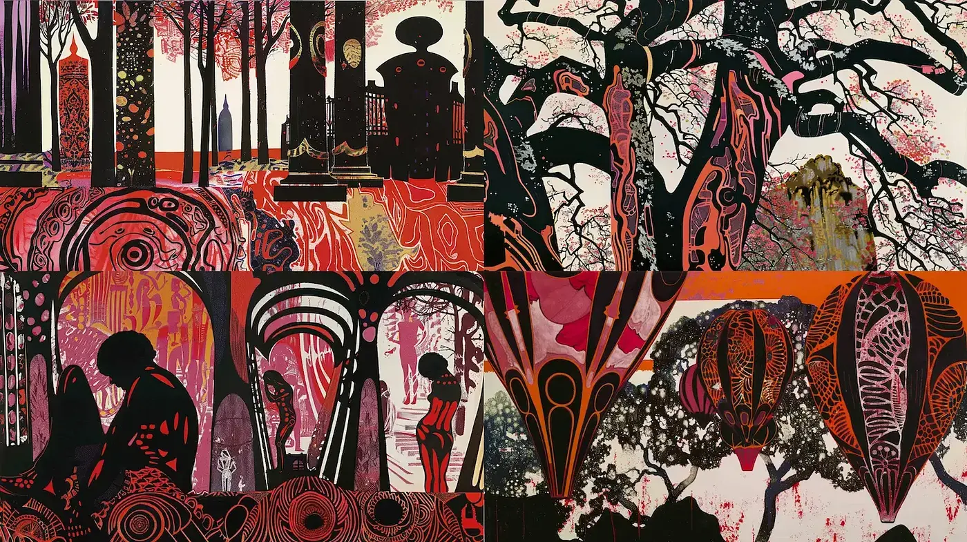 Artistic Composition with Organic Motifs and Surreal Influences - Midjourney sref style