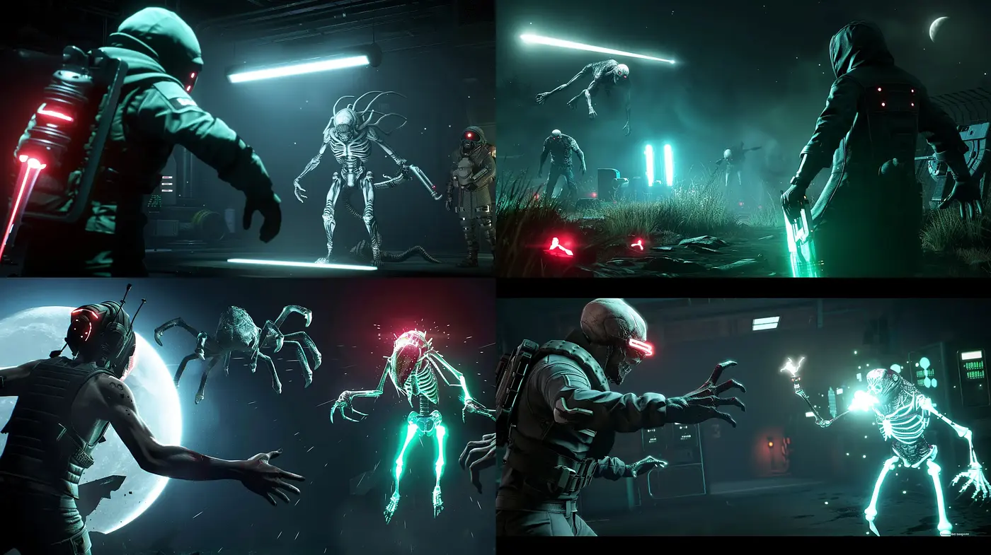 Neon-Tinged Cybernetic Confrontations in a Dystopian Future - Midjourney sref style