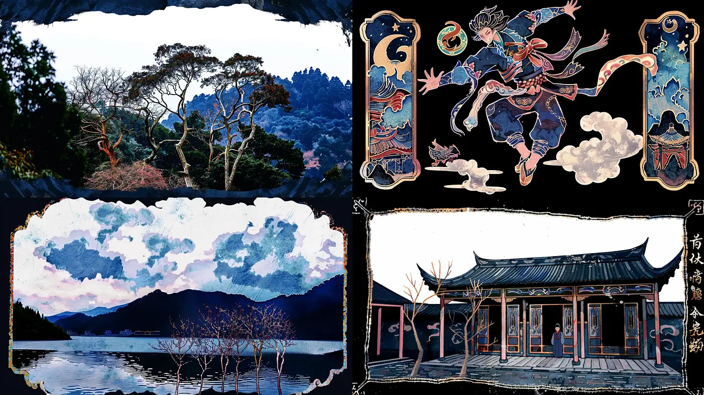 Ethereal Eastern Panoramas Blending Traditional Artistry with a Modern Twist - Midjourney sref style
