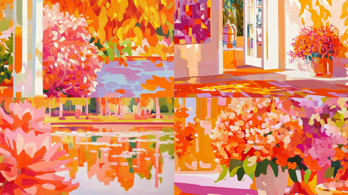 Vibrant Abstract Expressionist Flourishes in Nature-Inspired Scenes - Midjourney sref style
