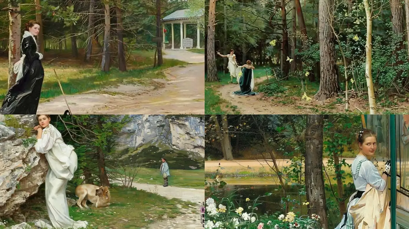 Tranquil Elegance in Nature: Idyllic 19th Century Portraiture - Midjourney sref style