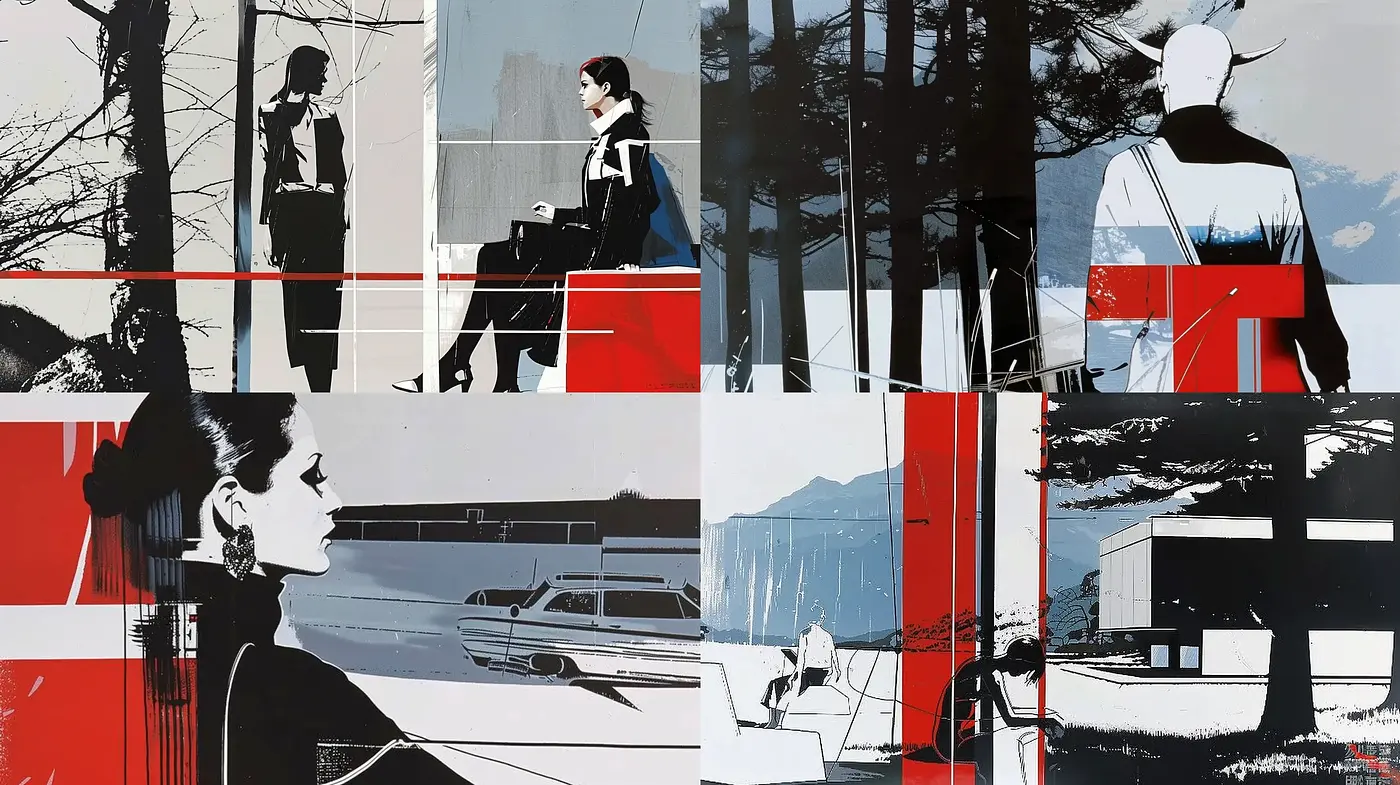 Stark Contrast and Bold Forms: Red, White, and Black Aesthetic - Midjourney sref style