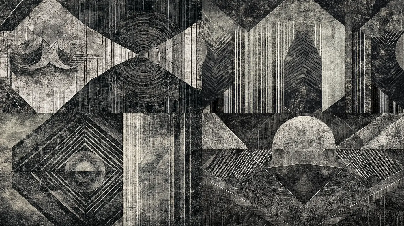 Monochromatic Geometric Abstraction in Textured Woodgrain - Midjourney sref style