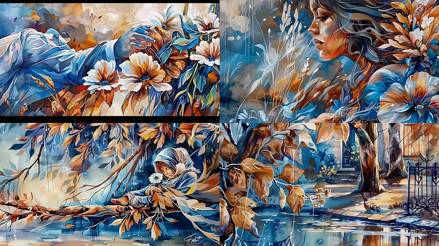 Whimsical and Dreamy Watercolor Fantasia with Nature Integration - Midjourney sref style