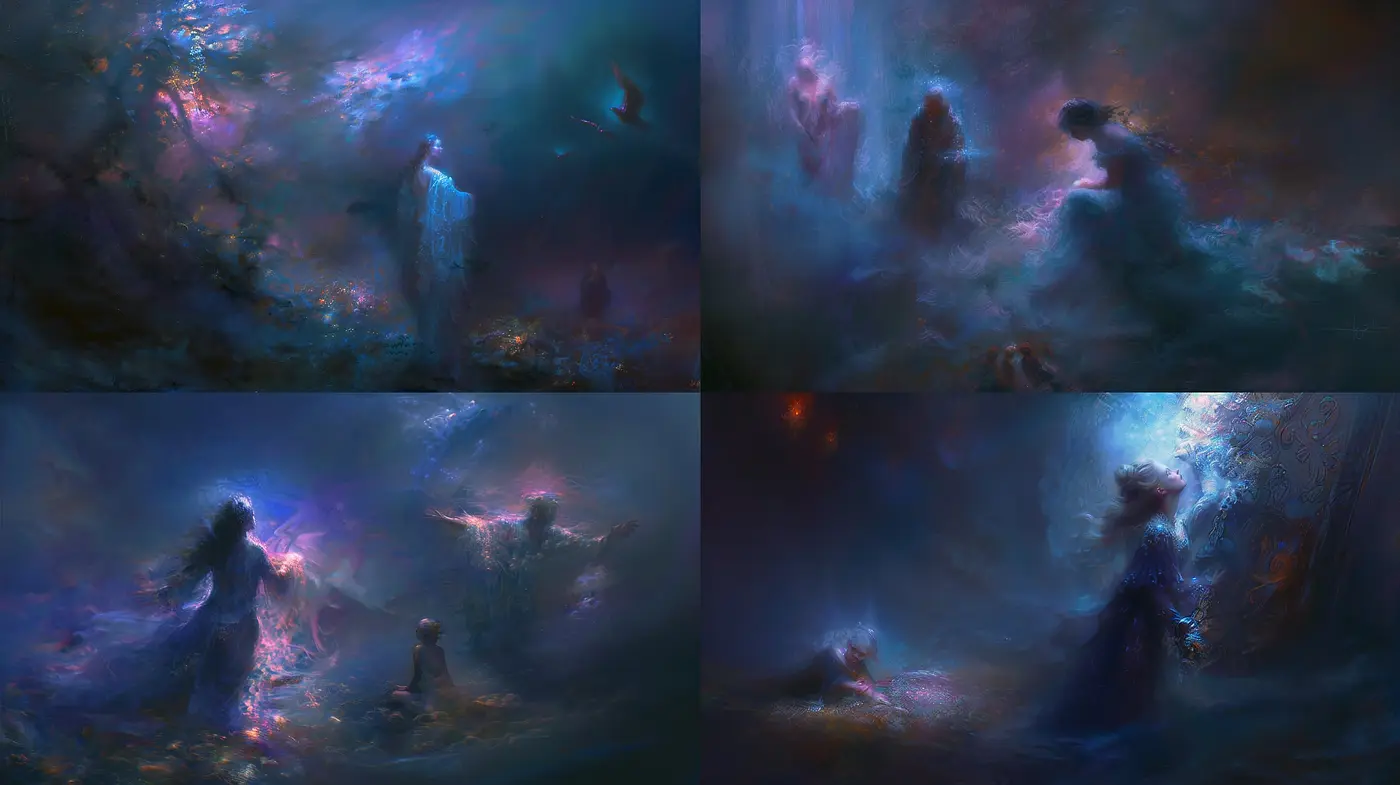 Ethereal Dreamscape: A Synthesis of Surreal Ethereality and Luminous Hues - Midjourney sref style