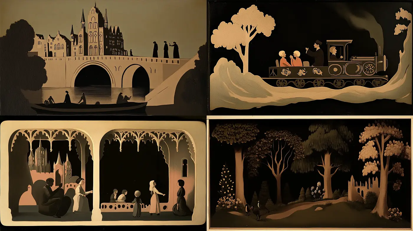Silhouetted Nostalgia with Golden Age Charm - Midjourney sref style