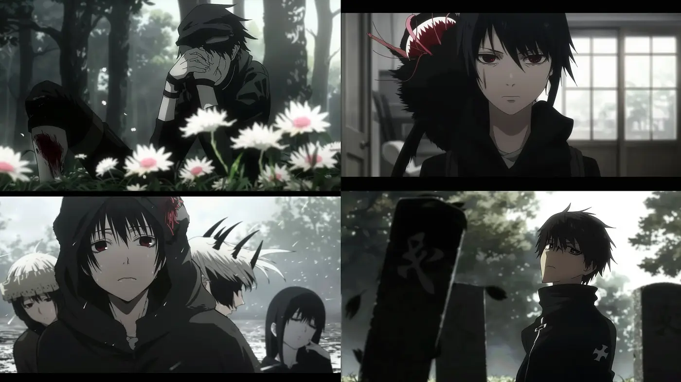 Monochromatic Anime Essence with Subdued Tones and Sombre Ambience - Midjourney sref style