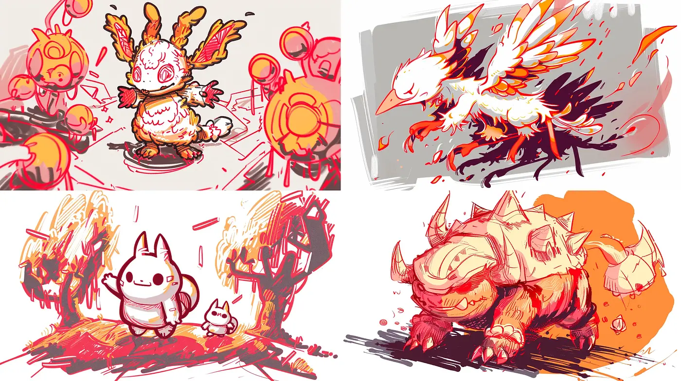 Vibrant Whimsical Fantasy Sketches with an Energetic Anime Flair - Midjourney sref style