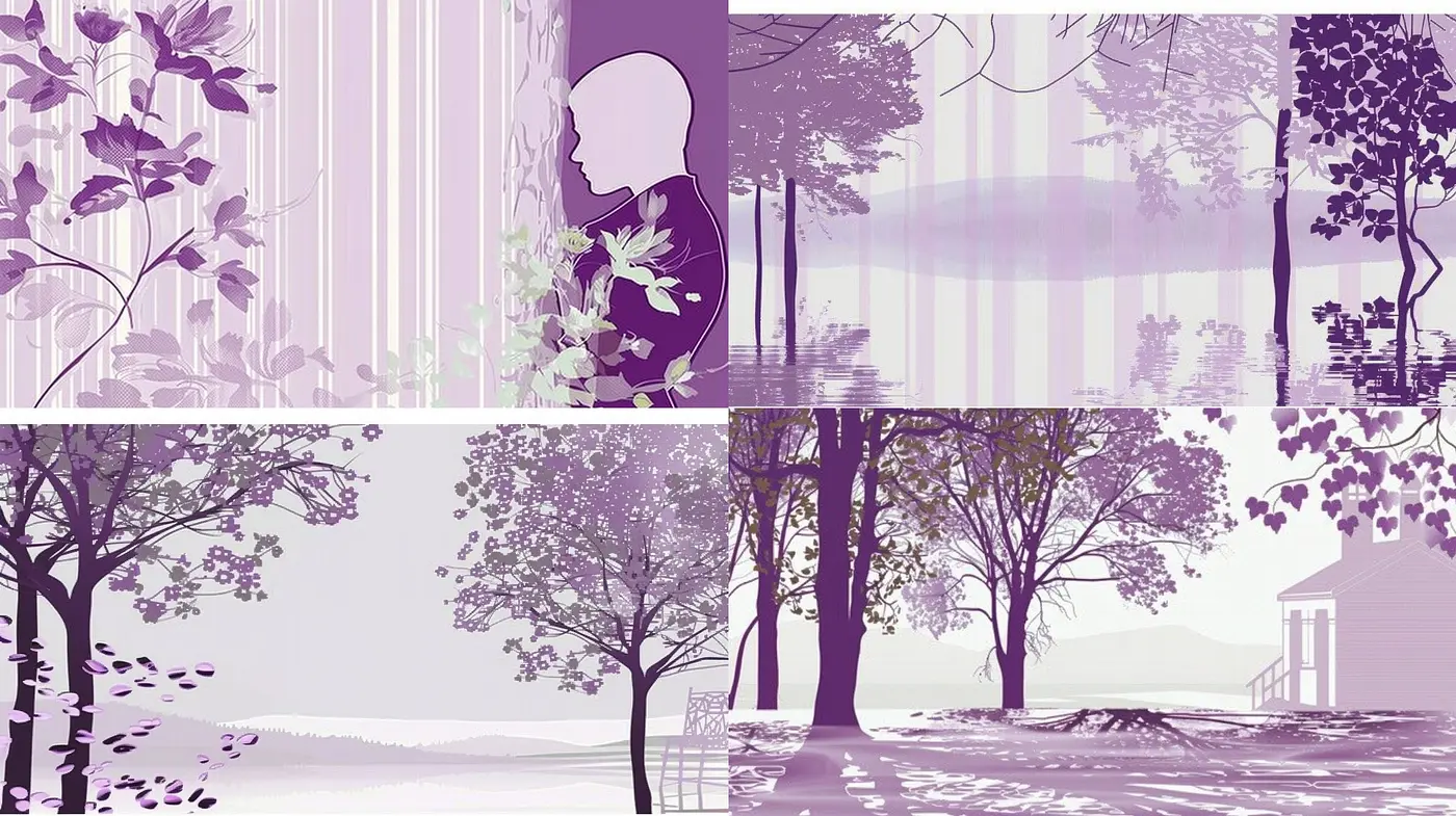 Monochromatic Mauve Medley: A Nostalgic Symphony of Stylized Nature and Serenity - Midjourney sref style