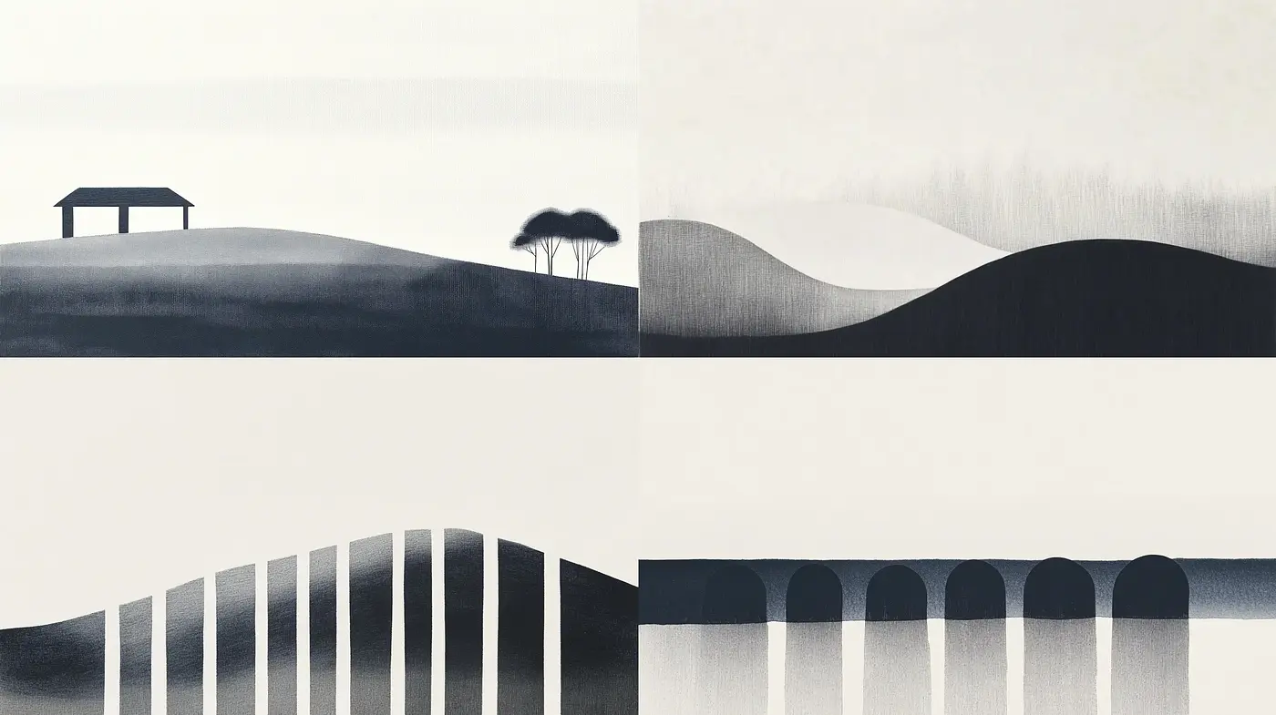 Monochromatic Silhouette Horizon - Midjourney sref style