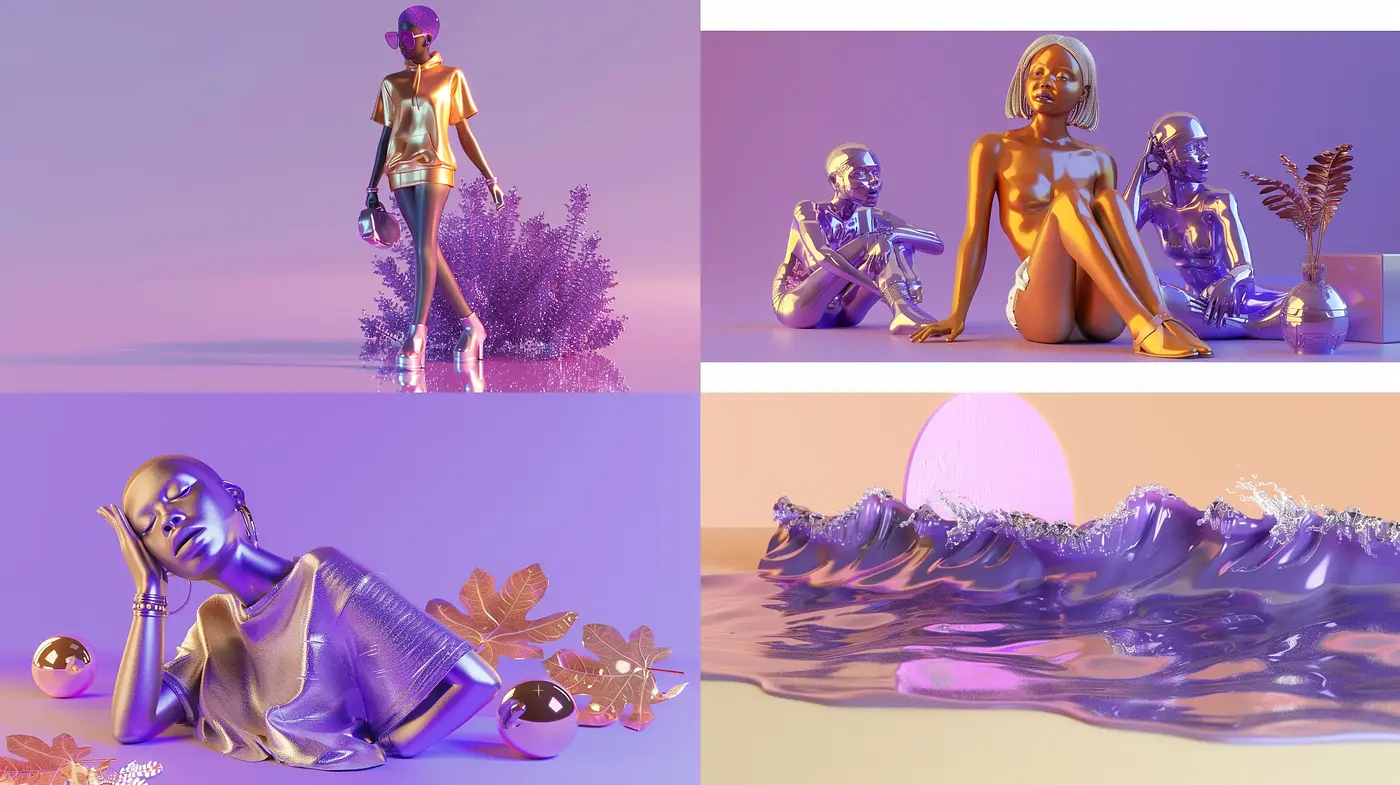 Surreal Metallic Tones with a Futuristic Purple Haze - Midjourney sref style