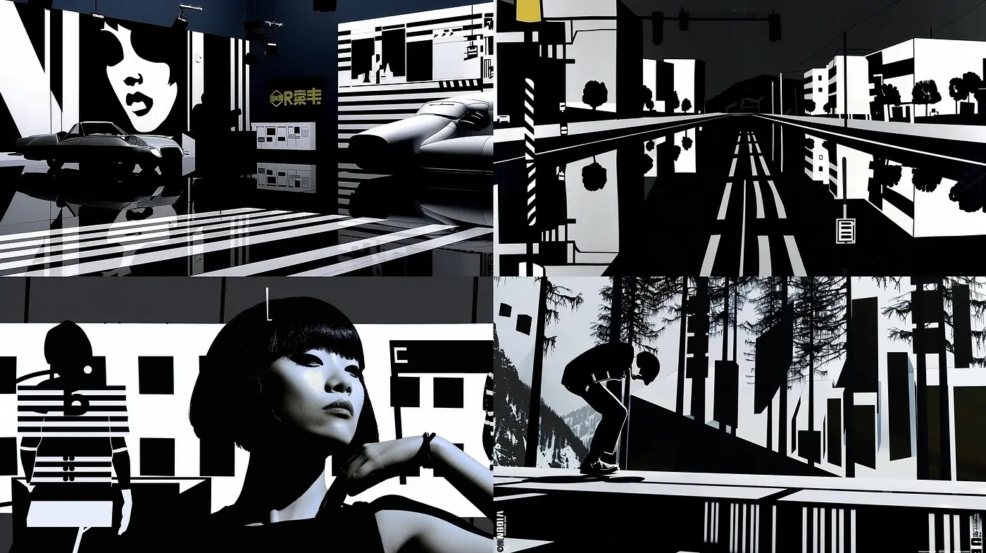 Monochromatic Urban Contrasts with a Noir Influence - Midjourney sref style