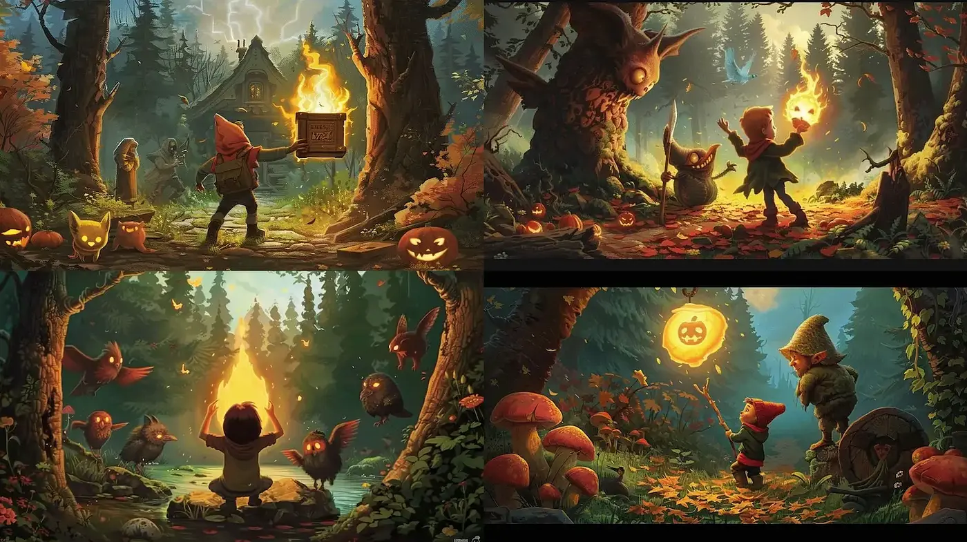 Whimsical Autumn Adventure with Enchanted Forest Aesthetics - Midjourney sref style