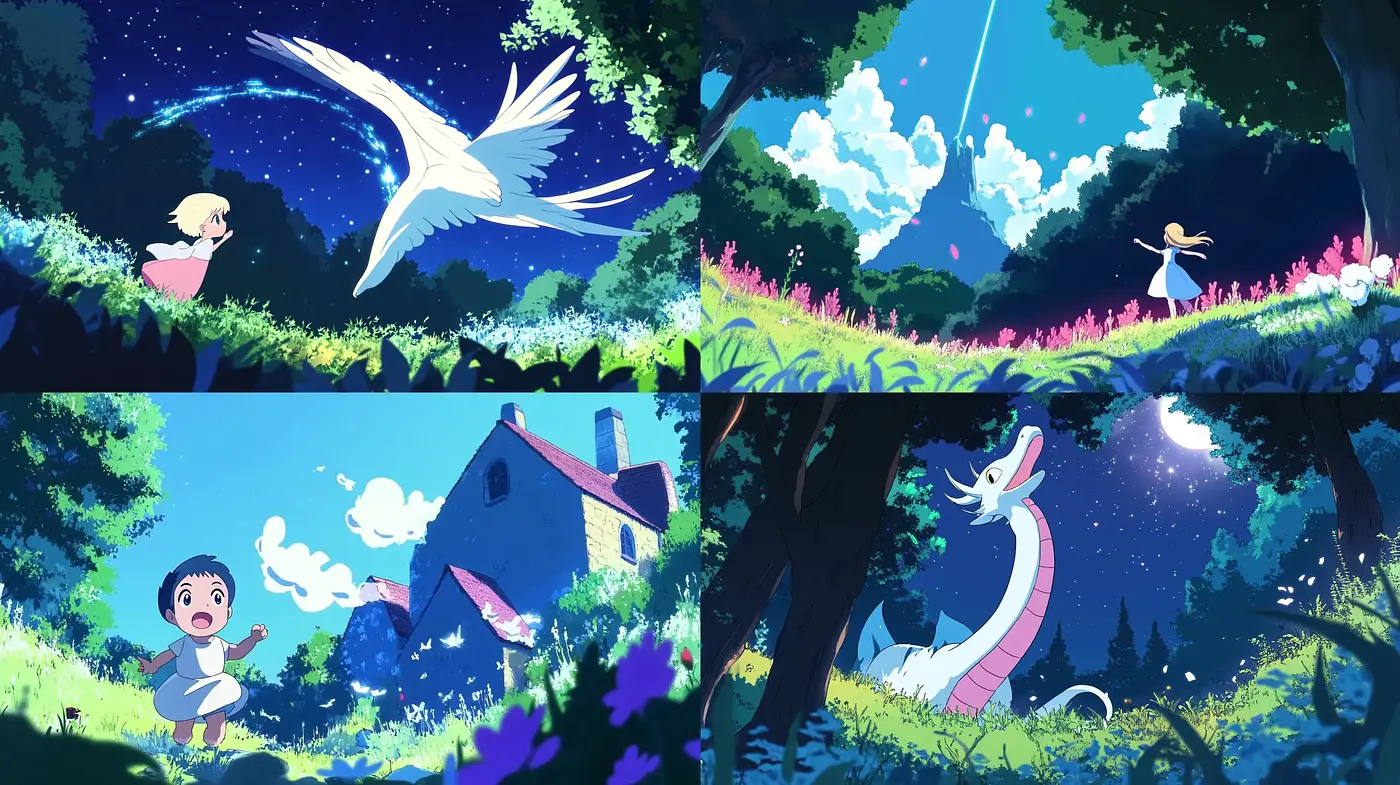 Enchanted Twilight Reverie: A Fusion of Luminous Anime Artistry and Twilight Hues - Midjourney sref style