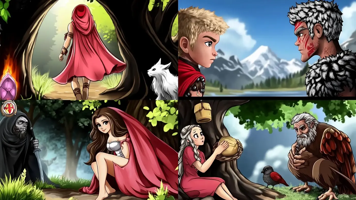 Enchanted Illustrative Narratives: A Journey through Stylized Faerie Tales - Midjourney sref style