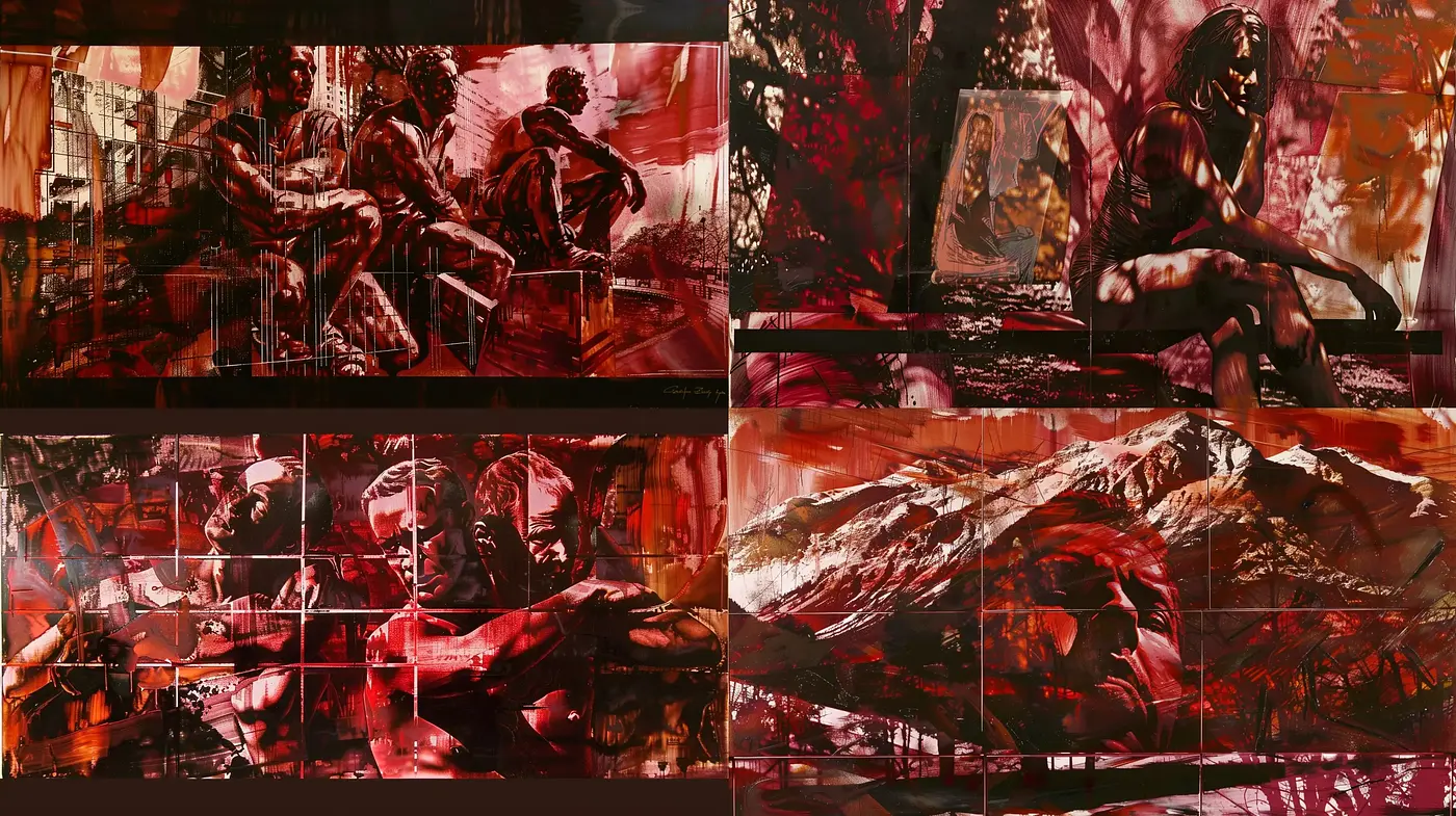 Fragmented Elegance: A Mosaic of Abstract Expressionism and Surreal Portraiture - Midjourney sref style