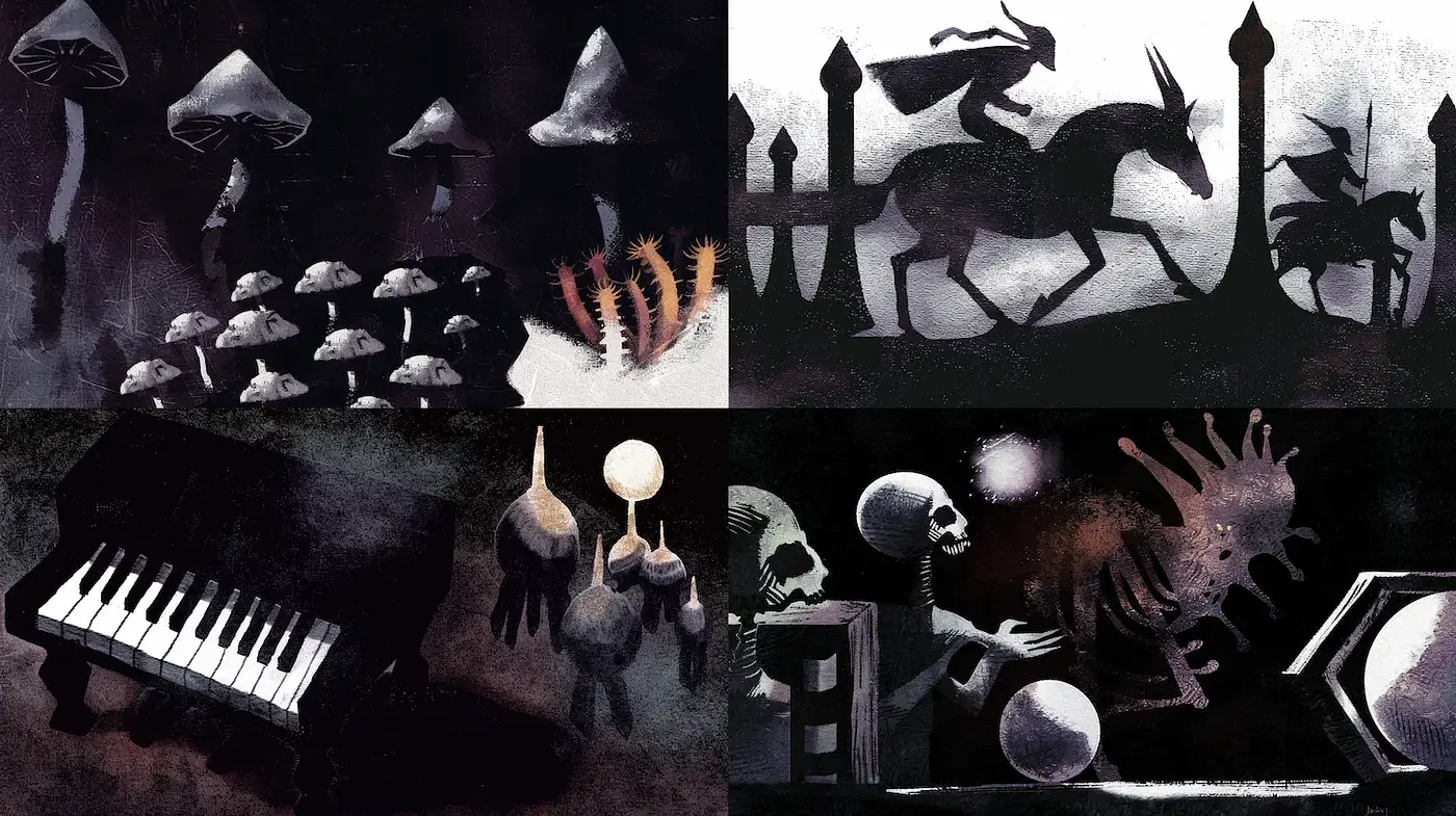 Surreal and Eerie Illustrations with a Dark Palette - Midjourney sref style