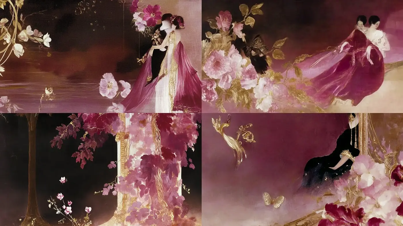 Ethereal Elegance in Midnight Florals - Midjourney sref style