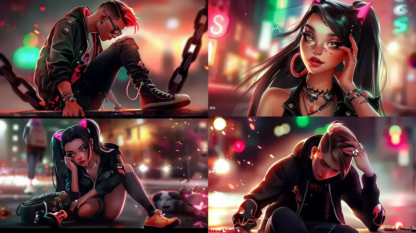 Urban Neon Aesthetic with an Emotional Undertone - Midjourney sref style