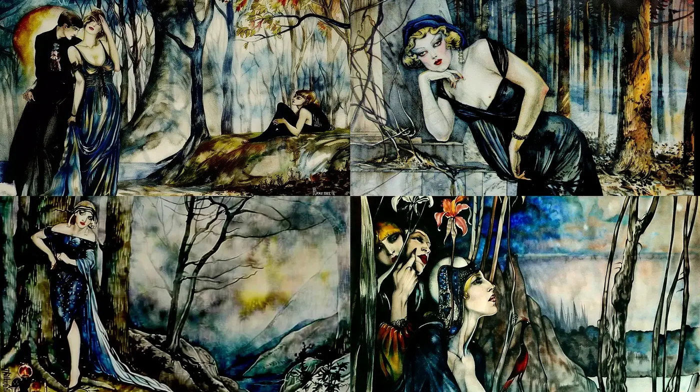 Ethereal Nocturne: A Fusion of Gothic Romance and Expressionist Mystique - Midjourney sref style