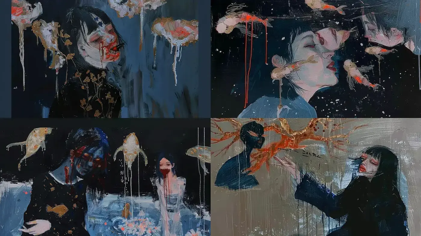Ethereal and haunting expressions blending modern artistry with classic elements - Midjourney sref style