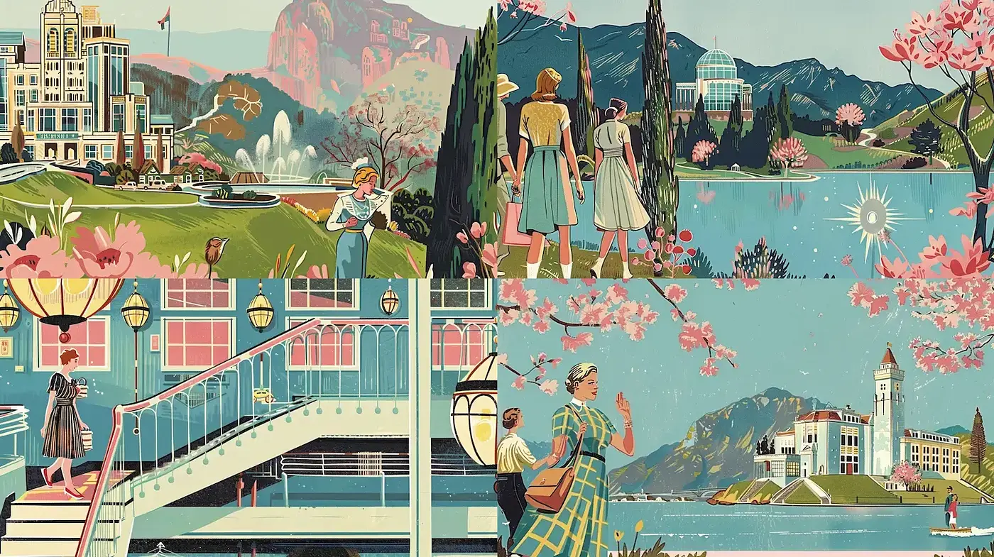 Charming Illustrations with a Nostalgic Touch Inspired by Mid-20th Century Design - Midjourney sref style