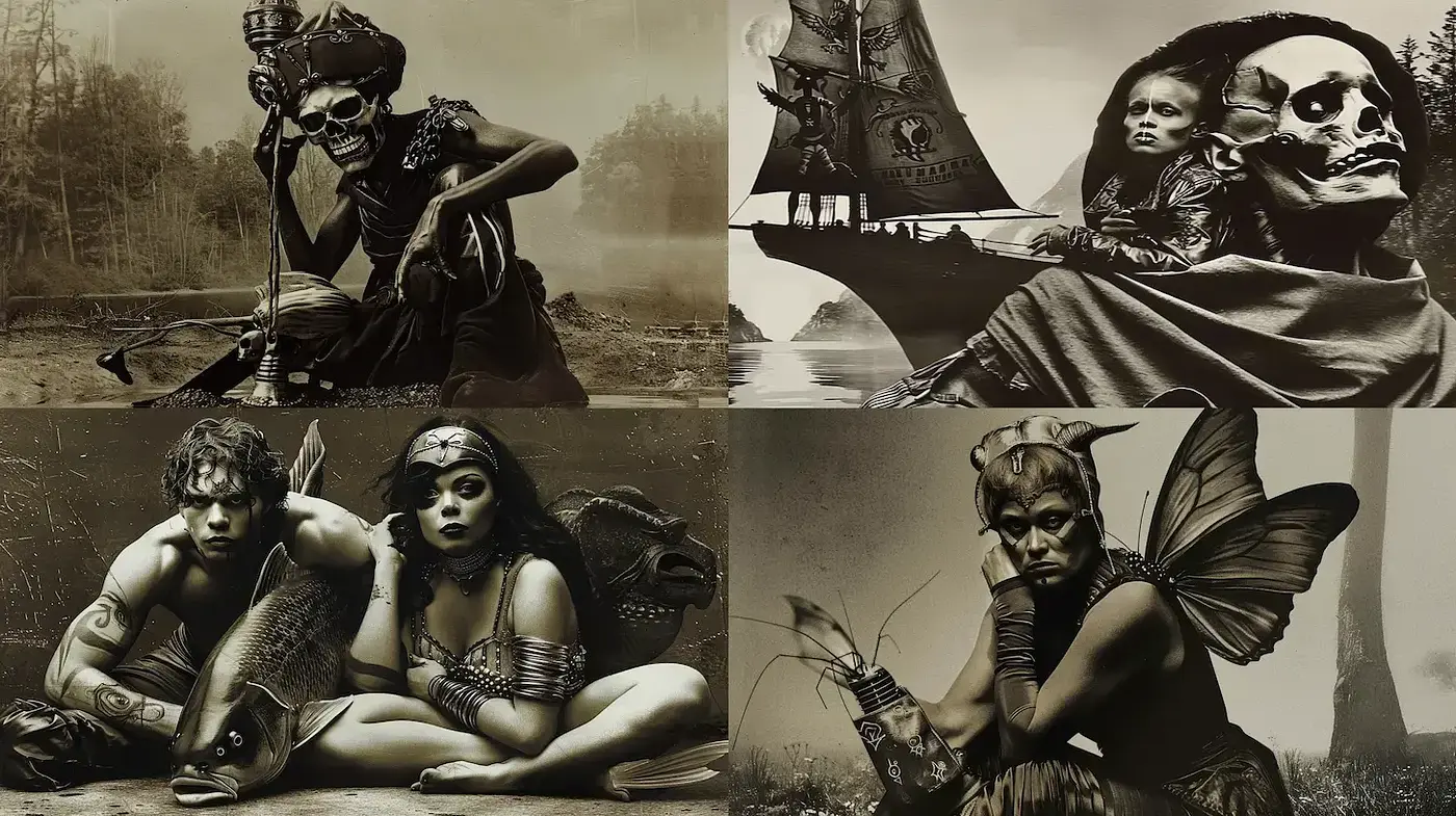 Ethereal Dark Surrealism with Vintage Undertones - Midjourney sref style
