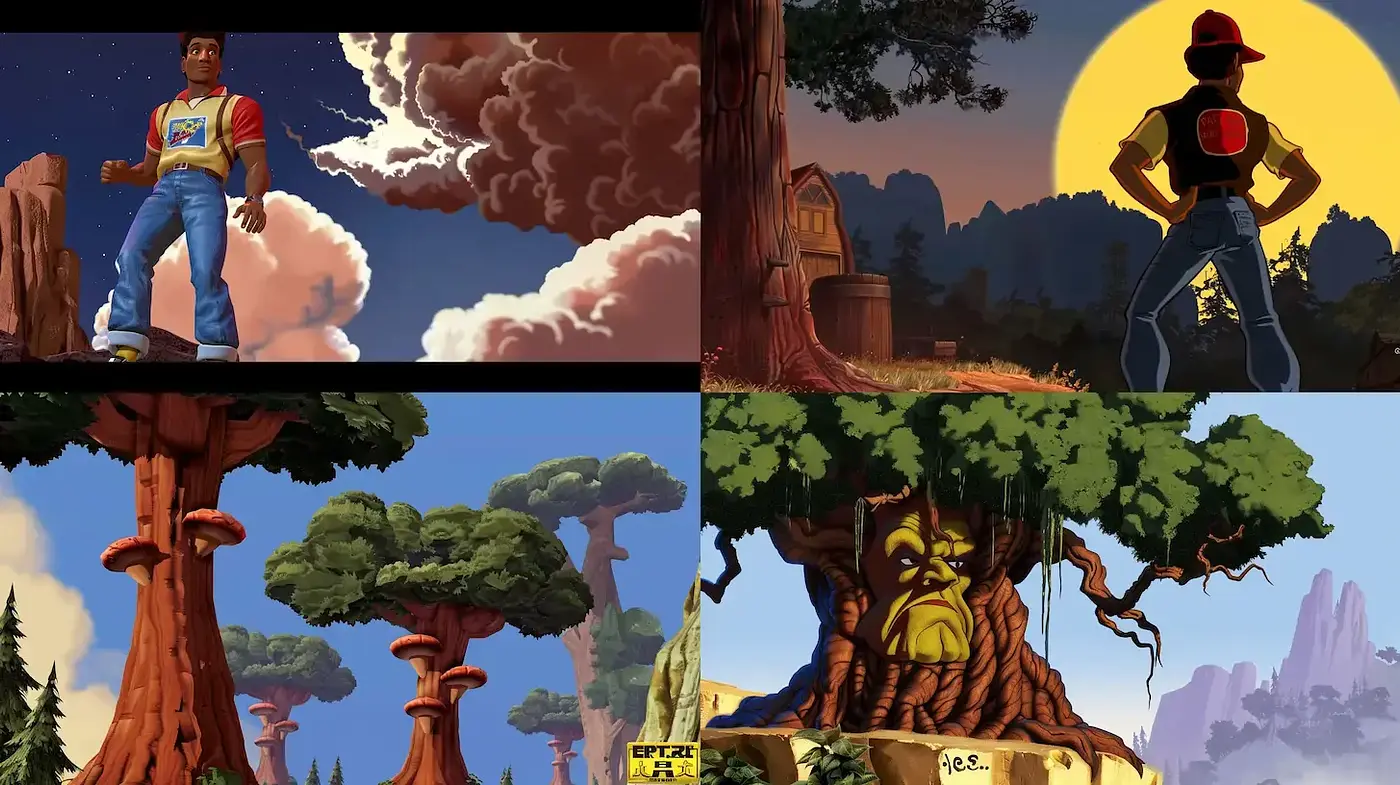 Stylized Adventure with Vibrant Imagery and Narrative Elements - Midjourney sref style