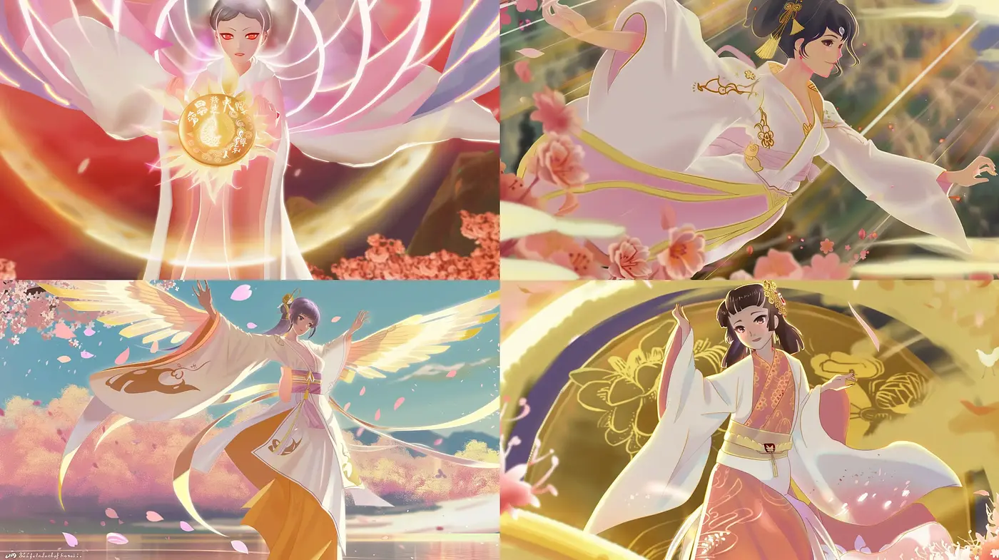 Ethereal Elegance in Mythical Expressionism: A Harmonious Blend of Anime and Traditional Asian Artistry - Midjourney sref style