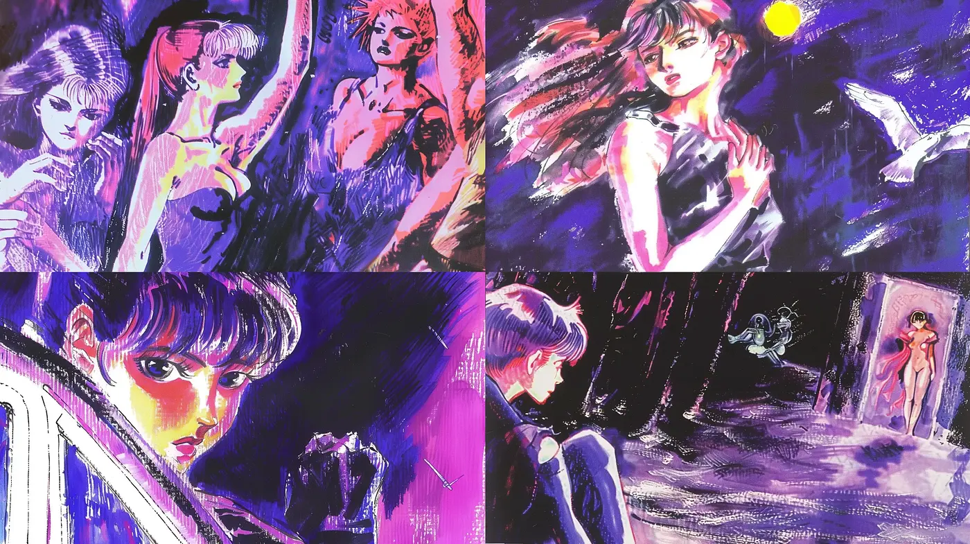 Neon-Noir Anime Aesthetic with an Expressionist Twist - Midjourney sref style