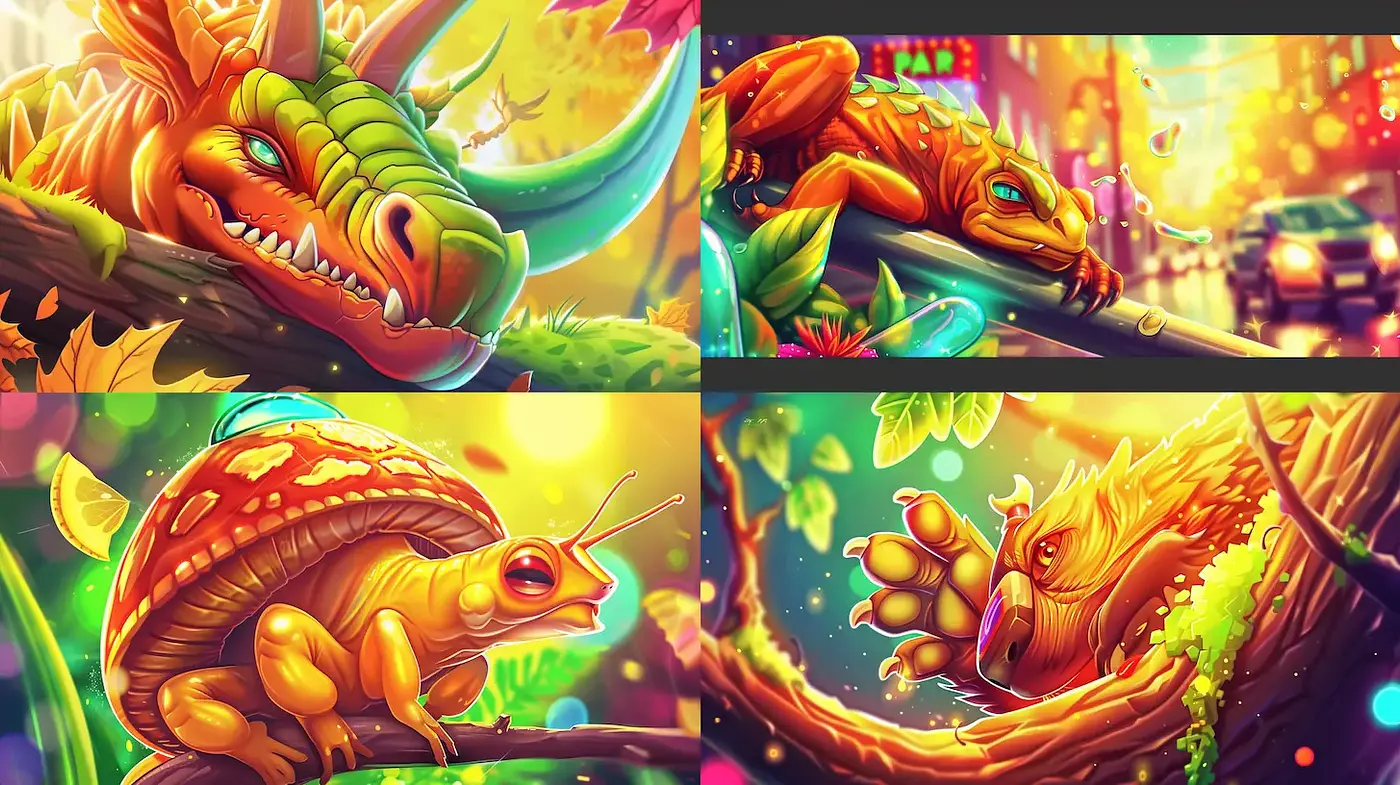 Vibrant and Quirky Fantasy Creatures in a Lush Environment - Midjourney sref style