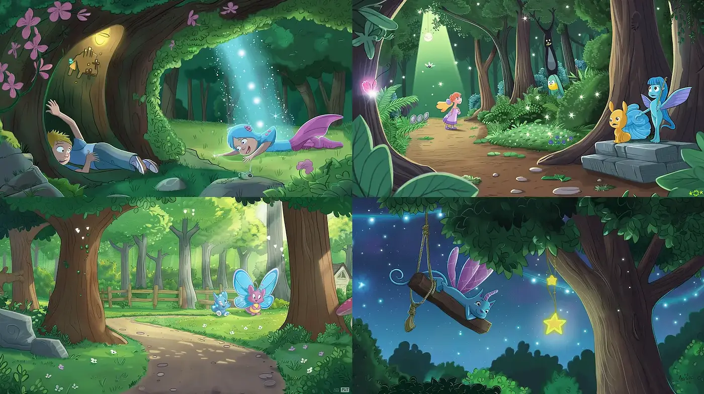 Whimsical Enchanted Forest Scenes with a Playful Aesthetic - Midjourney sref style