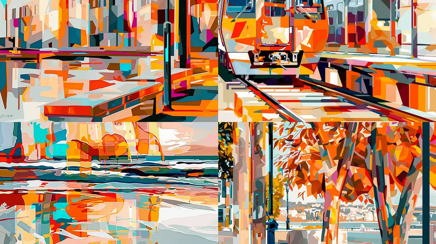 Vivid Geometric Expressionism with a Touch of Urban Nostalgia - Midjourney sref style
